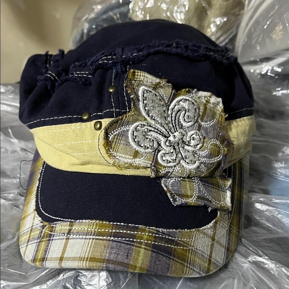 D&Y Navy and Yellow Plaid Cap